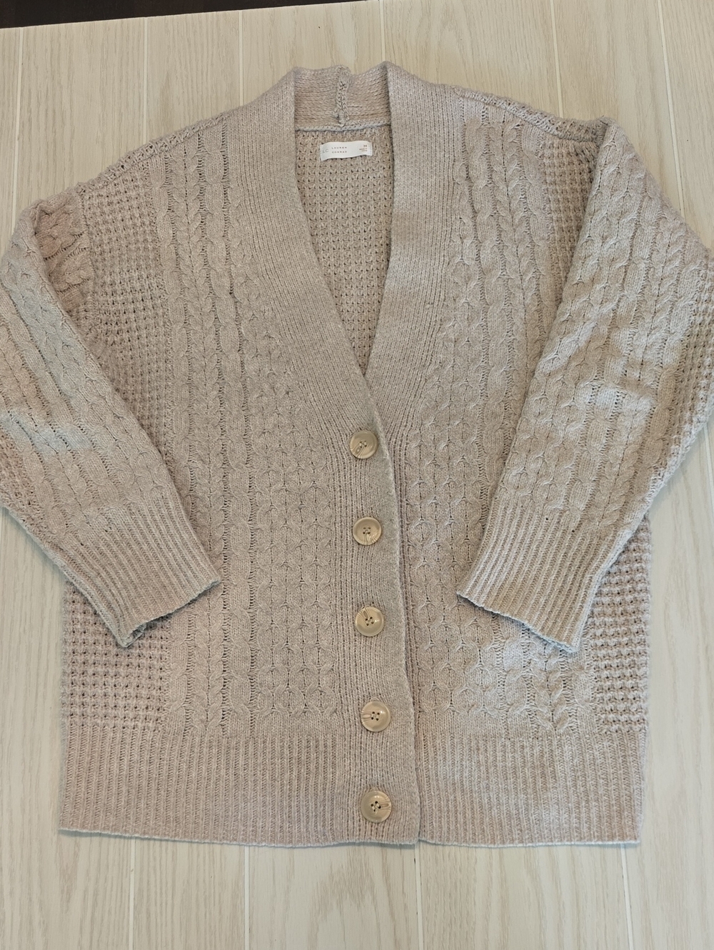 Lauren Conrad Oversize Button Front Cardigan Medium Tan E05